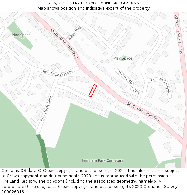21A, UPPER HALE ROAD, FARNHAM, GU9 0NN: Location map and indicative extent of plot