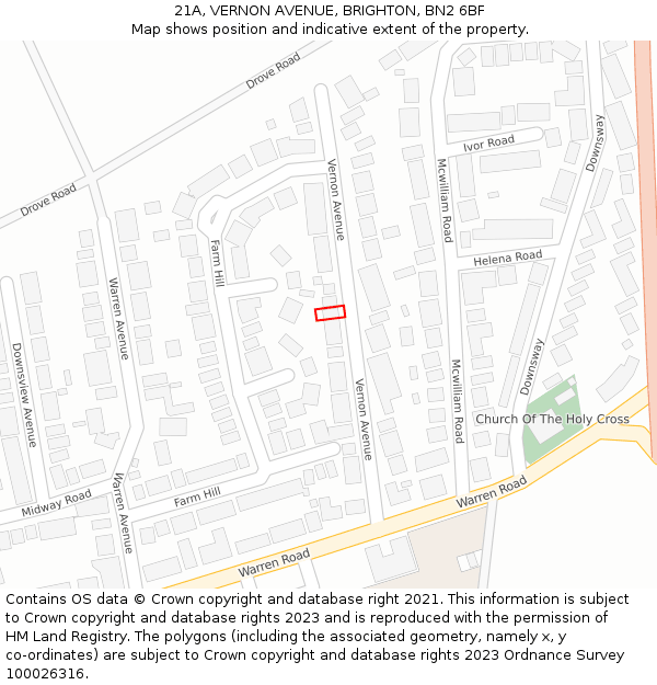 21A, VERNON AVENUE, BRIGHTON, BN2 6BF: Location map and indicative extent of plot