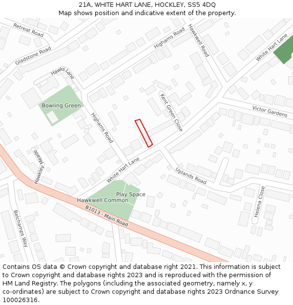 21A, WHITE HART LANE, HOCKLEY, SS5 4DQ: Location map and indicative extent of plot