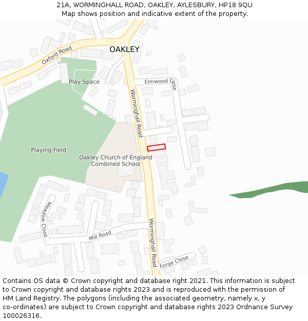 21A, WORMINGHALL ROAD, OAKLEY, AYLESBURY, HP18 9QU: Location map and indicative extent of plot