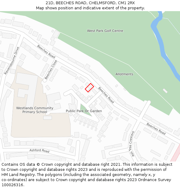 21D, BEECHES ROAD, CHELMSFORD, CM1 2RX: Location map and indicative extent of plot