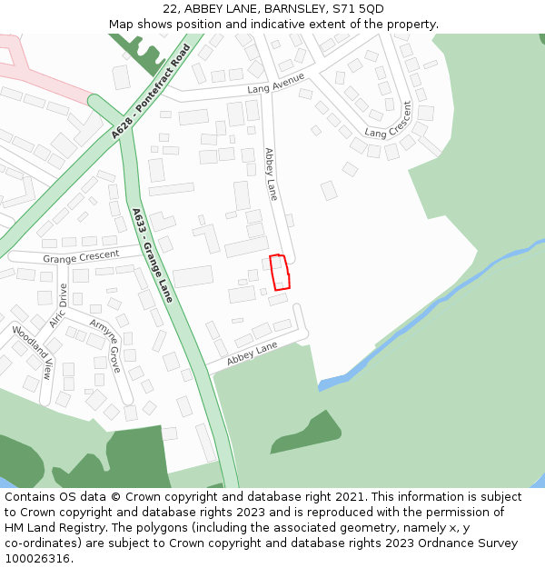 22, ABBEY LANE, BARNSLEY, S71 5QD: Location map and indicative extent of plot
