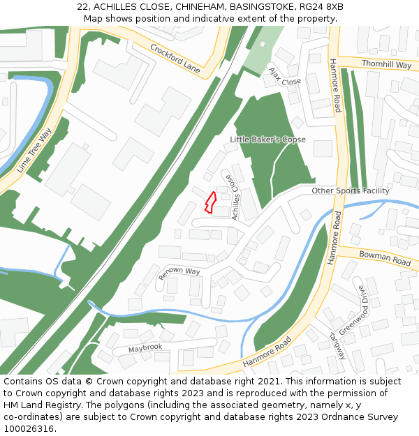 22, ACHILLES CLOSE, CHINEHAM, BASINGSTOKE, RG24 8XB: Location map and indicative extent of plot
