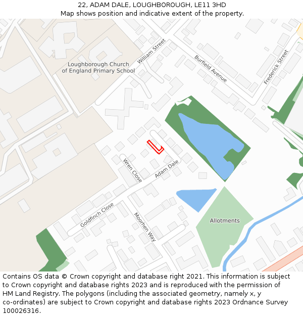 22, ADAM DALE, LOUGHBOROUGH, LE11 3HD: Location map and indicative extent of plot