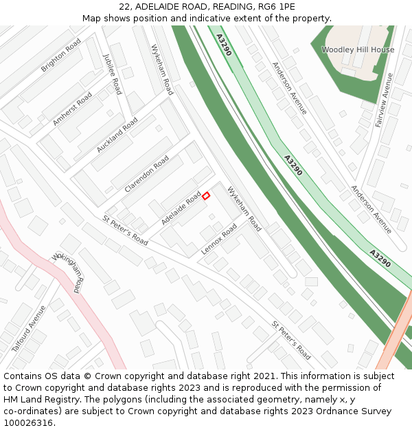 22, ADELAIDE ROAD, READING, RG6 1PE: Location map and indicative extent of plot