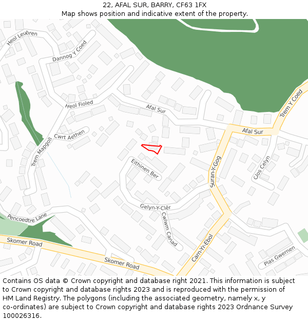 22, AFAL SUR, BARRY, CF63 1FX: Location map and indicative extent of plot