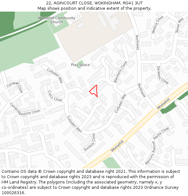 22, AGINCOURT CLOSE, WOKINGHAM, RG41 3UT: Location map and indicative extent of plot