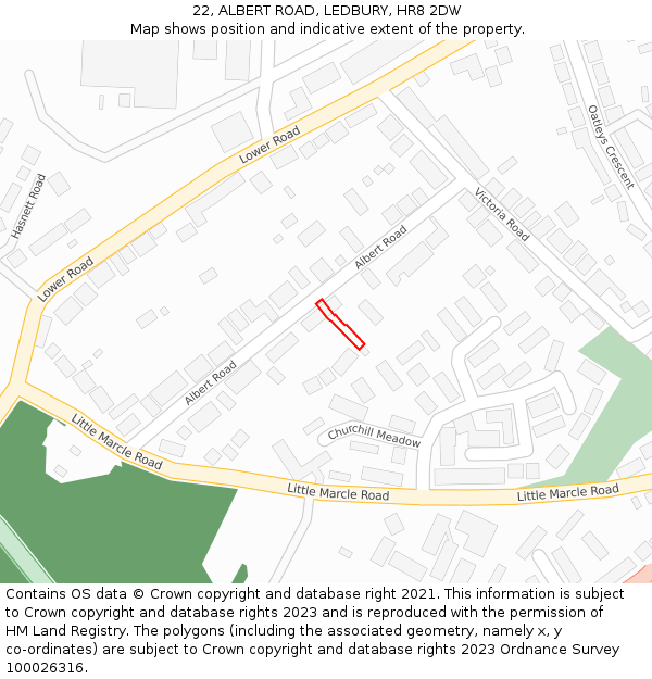 22, ALBERT ROAD, LEDBURY, HR8 2DW: Location map and indicative extent of plot