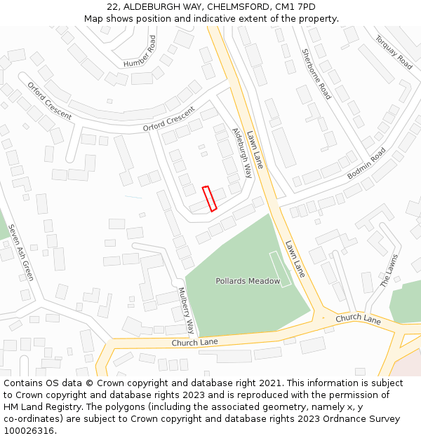22, ALDEBURGH WAY, CHELMSFORD, CM1 7PD: Location map and indicative extent of plot