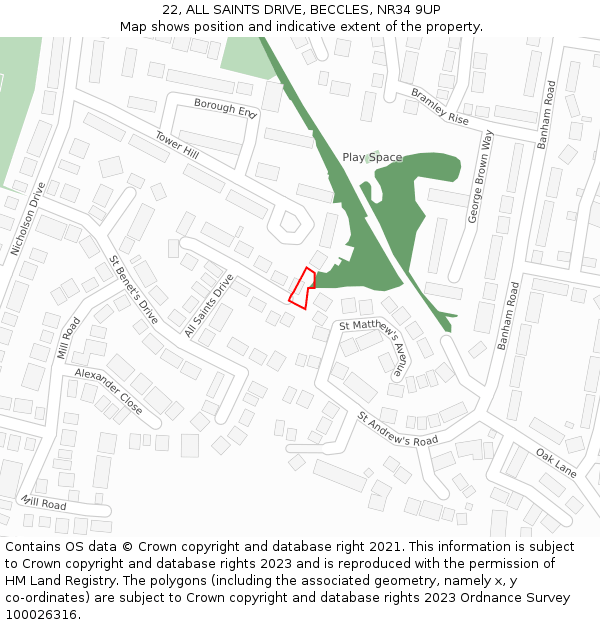 22, ALL SAINTS DRIVE, BECCLES, NR34 9UP: Location map and indicative extent of plot