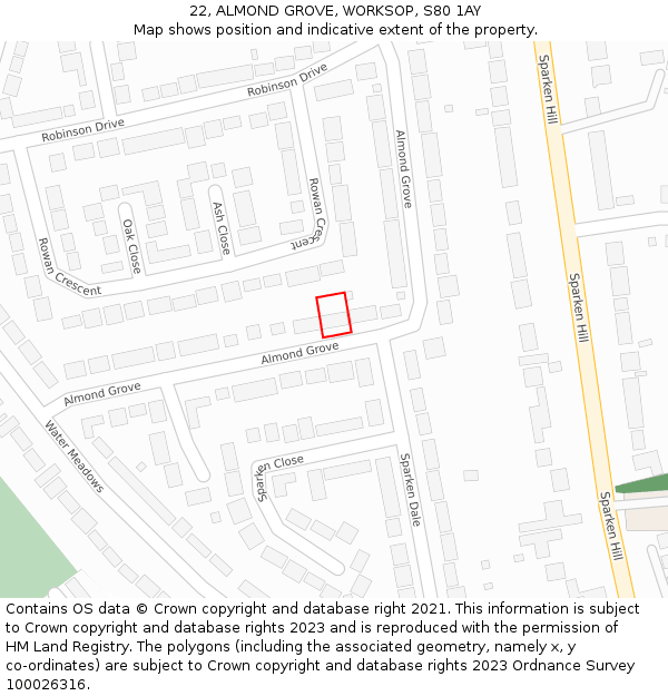 22, ALMOND GROVE, WORKSOP, S80 1AY: Location map and indicative extent of plot