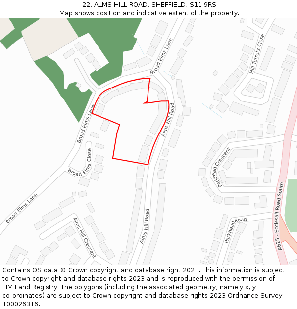 22, ALMS HILL ROAD, SHEFFIELD, S11 9RS: Location map and indicative extent of plot