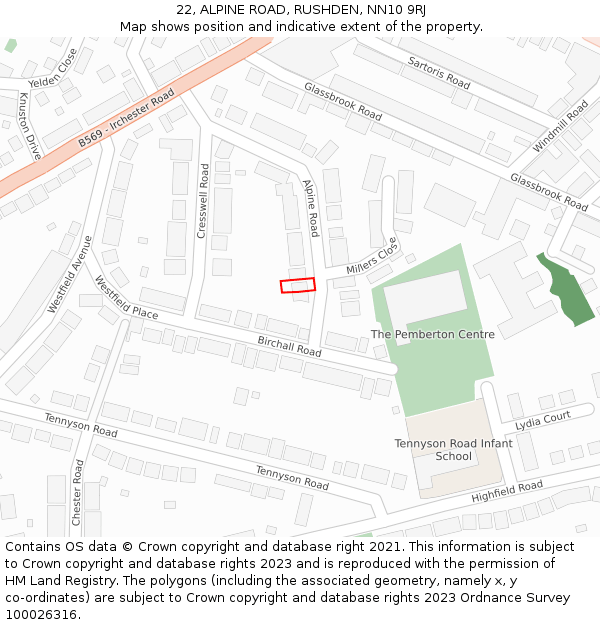22, ALPINE ROAD, RUSHDEN, NN10 9RJ: Location map and indicative extent of plot