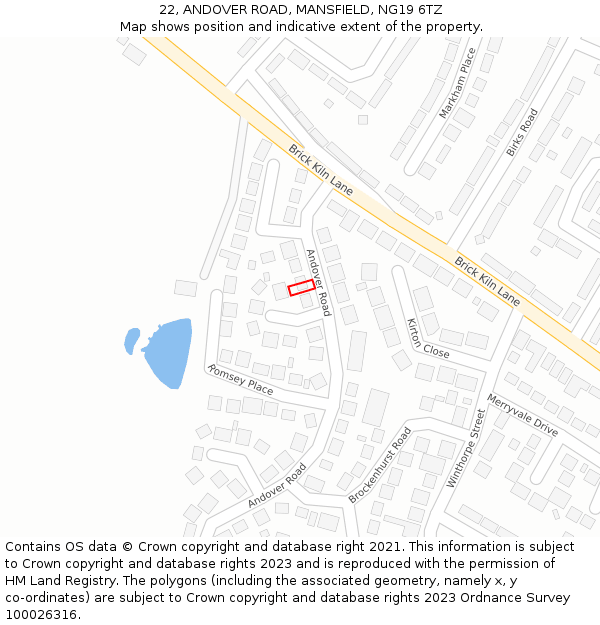 22, ANDOVER ROAD, MANSFIELD, NG19 6TZ: Location map and indicative extent of plot