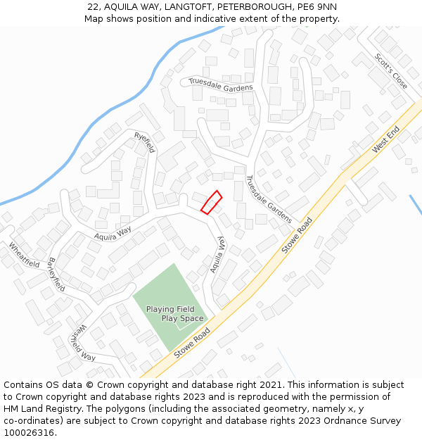 22, AQUILA WAY, LANGTOFT, PETERBOROUGH, PE6 9NN: Location map and indicative extent of plot