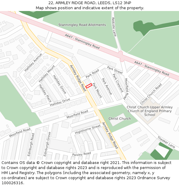 22, ARMLEY RIDGE ROAD, LEEDS, LS12 3NP: Location map and indicative extent of plot
