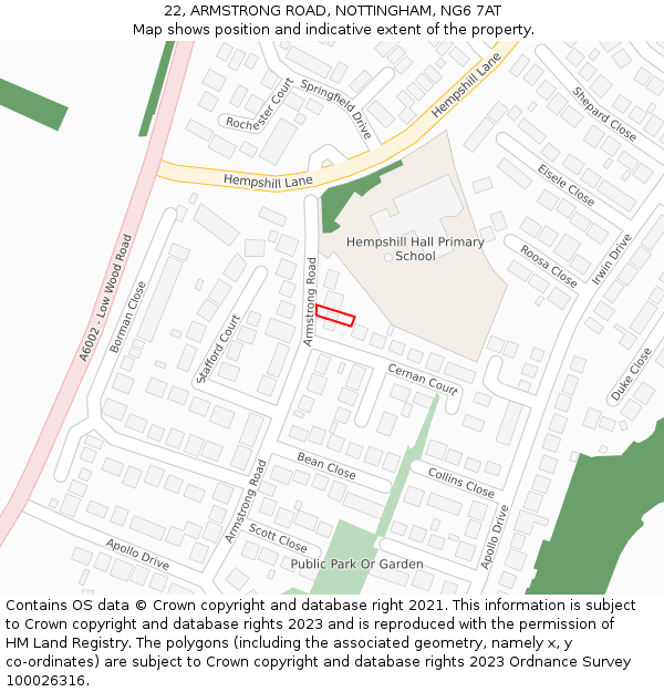 22, ARMSTRONG ROAD, NOTTINGHAM, NG6 7AT: Location map and indicative extent of plot