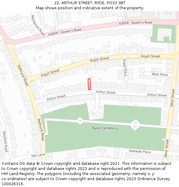 22, ARTHUR STREET, RYDE, PO33 3BT: Location map and indicative extent of plot