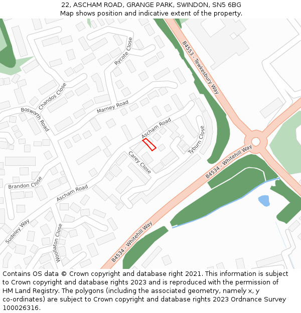 22, ASCHAM ROAD, GRANGE PARK, SWINDON, SN5 6BG: Location map and indicative extent of plot
