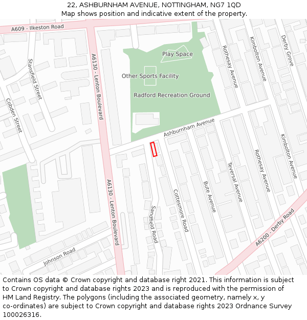 22, ASHBURNHAM AVENUE, NOTTINGHAM, NG7 1QD: Location map and indicative extent of plot