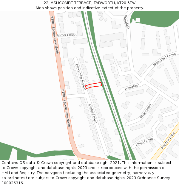 22, ASHCOMBE TERRACE, TADWORTH, KT20 5EW: Location map and indicative extent of plot