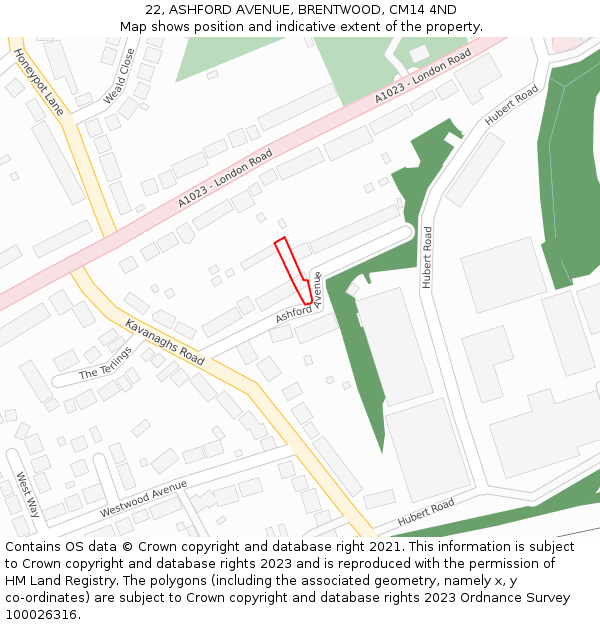22, ASHFORD AVENUE, BRENTWOOD, CM14 4ND: Location map and indicative extent of plot