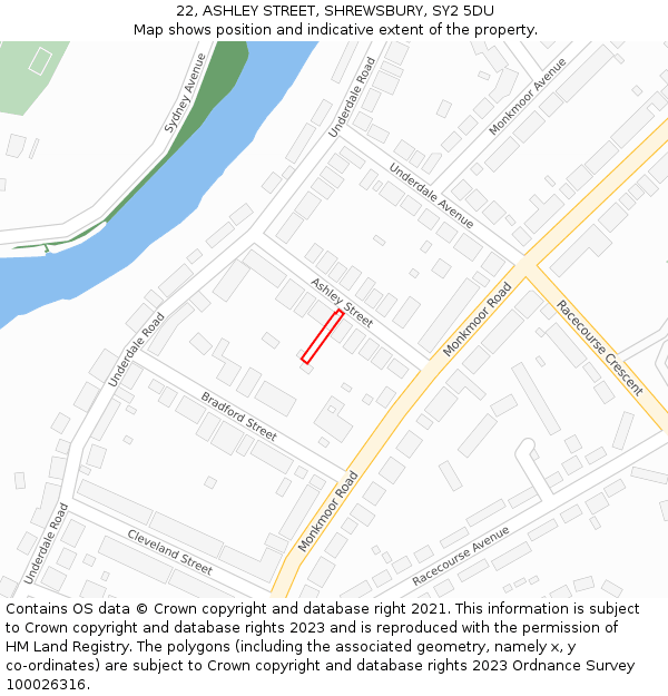 22, ASHLEY STREET, SHREWSBURY, SY2 5DU: Location map and indicative extent of plot