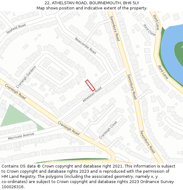 22, ATHELSTAN ROAD, BOURNEMOUTH, BH6 5LY: Location map and indicative extent of plot