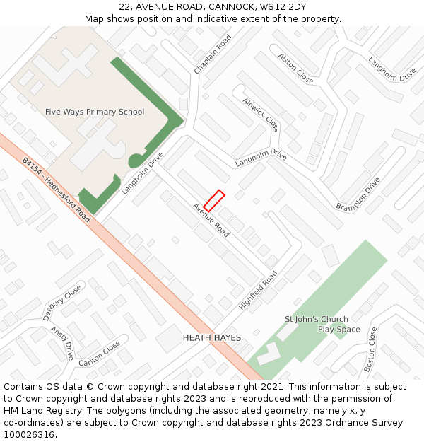 22, AVENUE ROAD, CANNOCK, WS12 2DY: Location map and indicative extent of plot