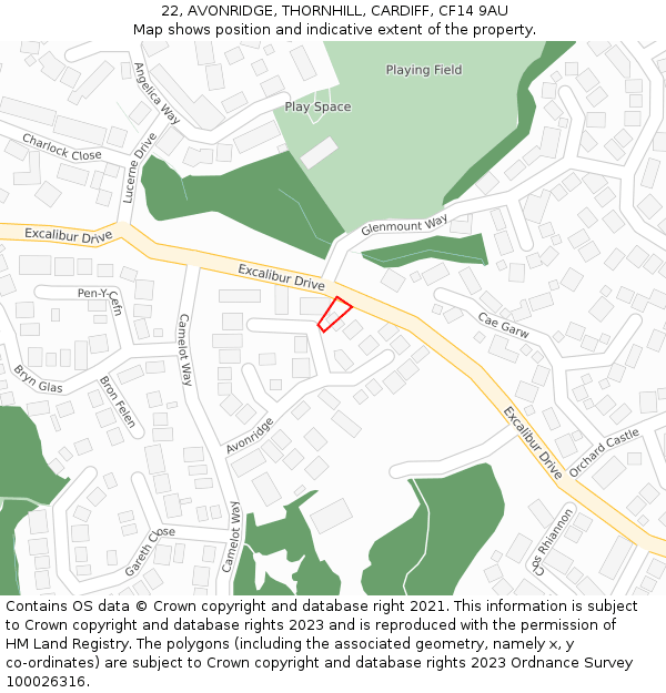 22, AVONRIDGE, THORNHILL, CARDIFF, CF14 9AU: Location map and indicative extent of plot