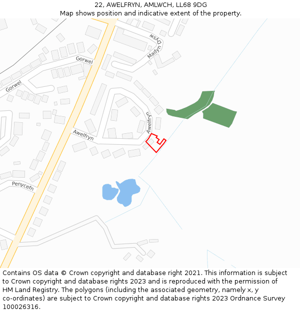 22, AWELFRYN, AMLWCH, LL68 9DG: Location map and indicative extent of plot