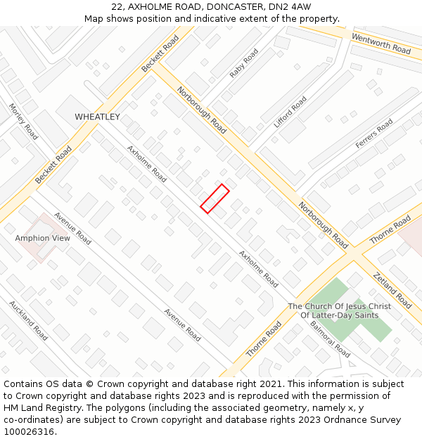 22, AXHOLME ROAD, DONCASTER, DN2 4AW: Location map and indicative extent of plot