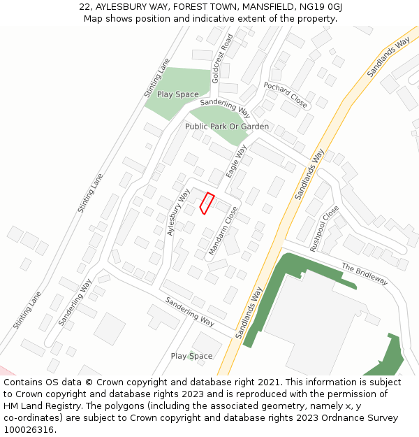 22, AYLESBURY WAY, FOREST TOWN, MANSFIELD, NG19 0GJ: Location map and indicative extent of plot