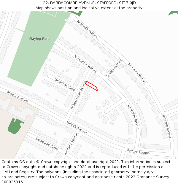 22, BABBACOMBE AVENUE, STAFFORD, ST17 0JD: Location map and indicative extent of plot