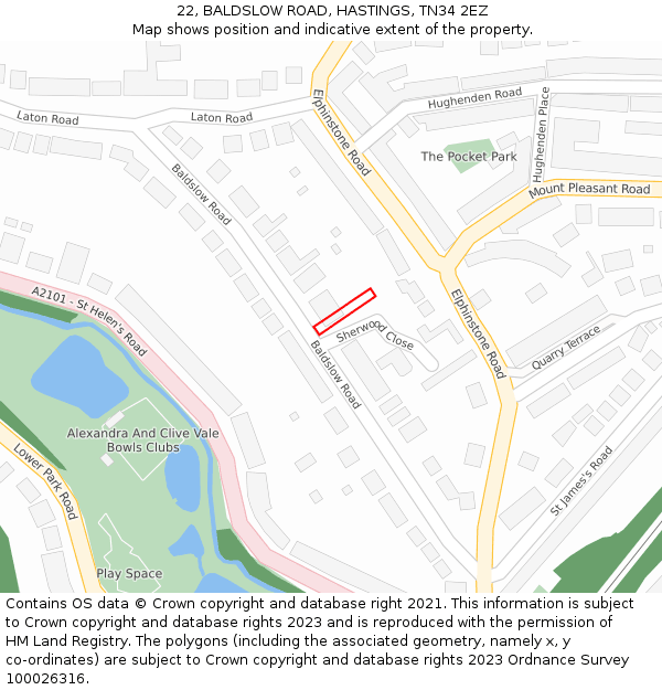 22, BALDSLOW ROAD, HASTINGS, TN34 2EZ: Location map and indicative extent of plot