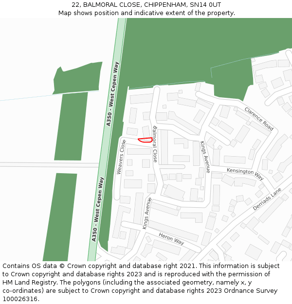 22, BALMORAL CLOSE, CHIPPENHAM, SN14 0UT: Location map and indicative extent of plot
