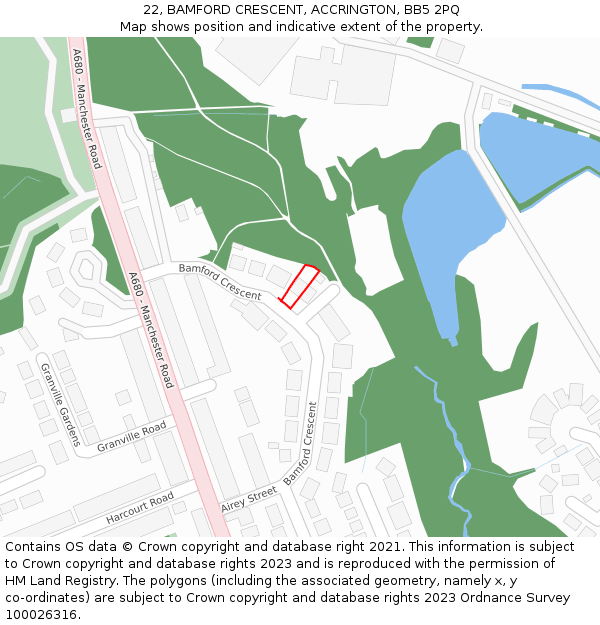 22, BAMFORD CRESCENT, ACCRINGTON, BB5 2PQ: Location map and indicative extent of plot