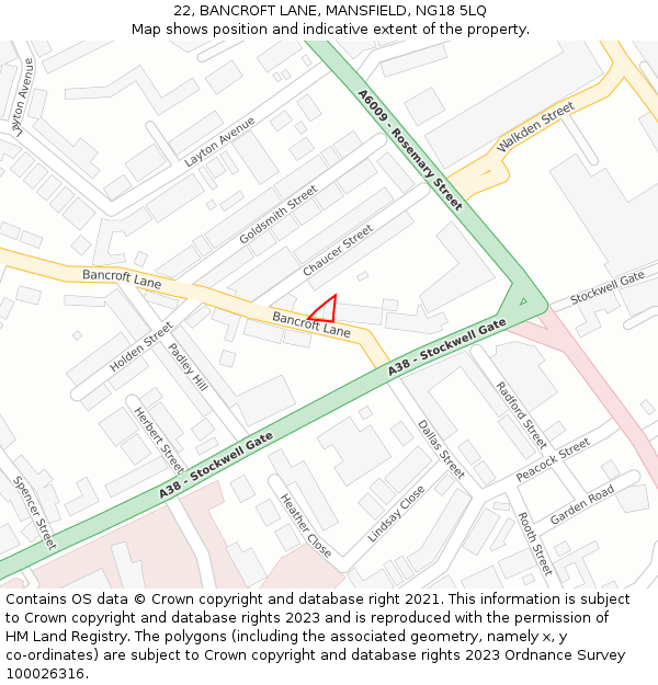 22, BANCROFT LANE, MANSFIELD, NG18 5LQ: Location map and indicative extent of plot