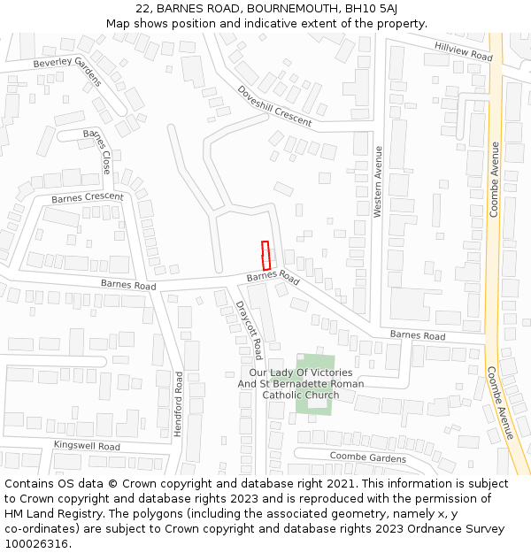 22, BARNES ROAD, BOURNEMOUTH, BH10 5AJ: Location map and indicative extent of plot