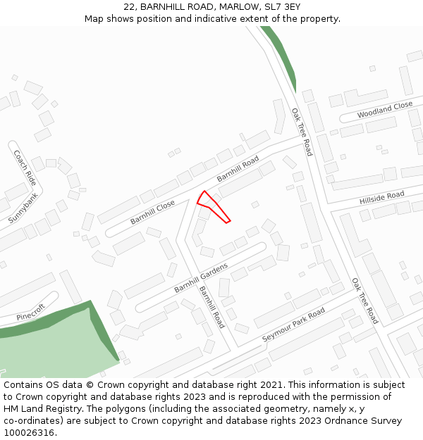 22, BARNHILL ROAD, MARLOW, SL7 3EY: Location map and indicative extent of plot