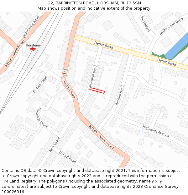 22, BARRINGTON ROAD, HORSHAM, RH13 5SN: Location map and indicative extent of plot