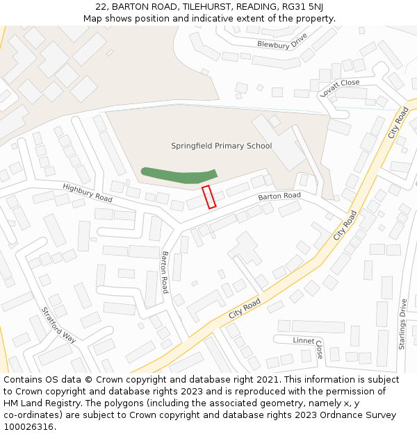 22, BARTON ROAD, TILEHURST, READING, RG31 5NJ: Location map and indicative extent of plot