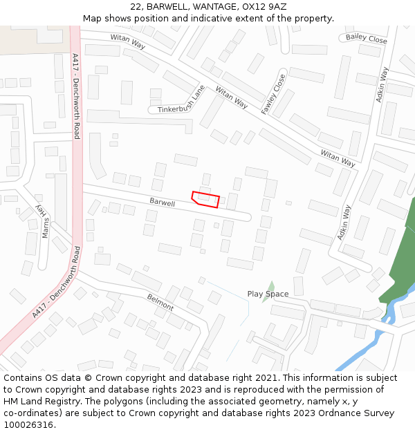 22, BARWELL, WANTAGE, OX12 9AZ: Location map and indicative extent of plot