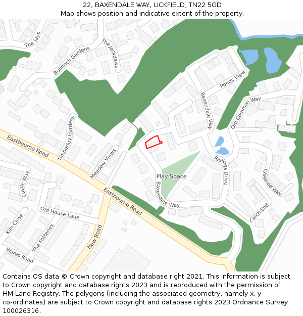22, BAXENDALE WAY, UCKFIELD, TN22 5GD: Location map and indicative extent of plot
