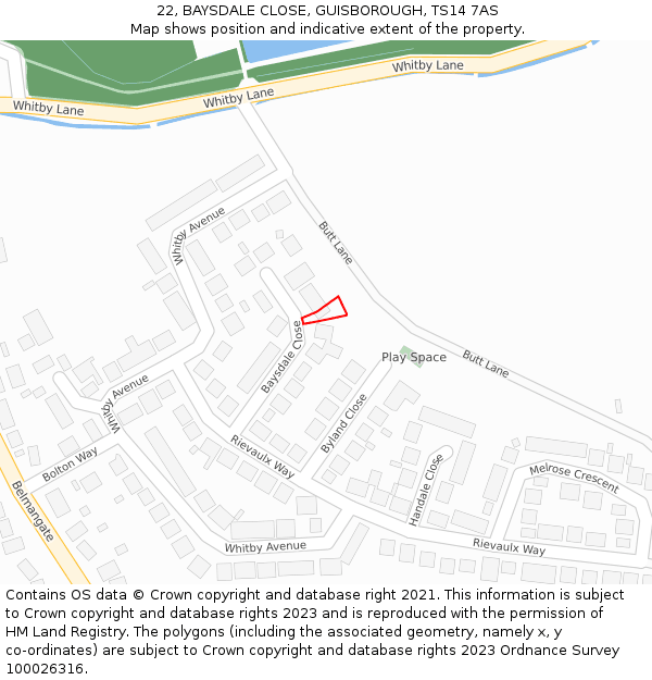 22, BAYSDALE CLOSE, GUISBOROUGH, TS14 7AS: Location map and indicative extent of plot