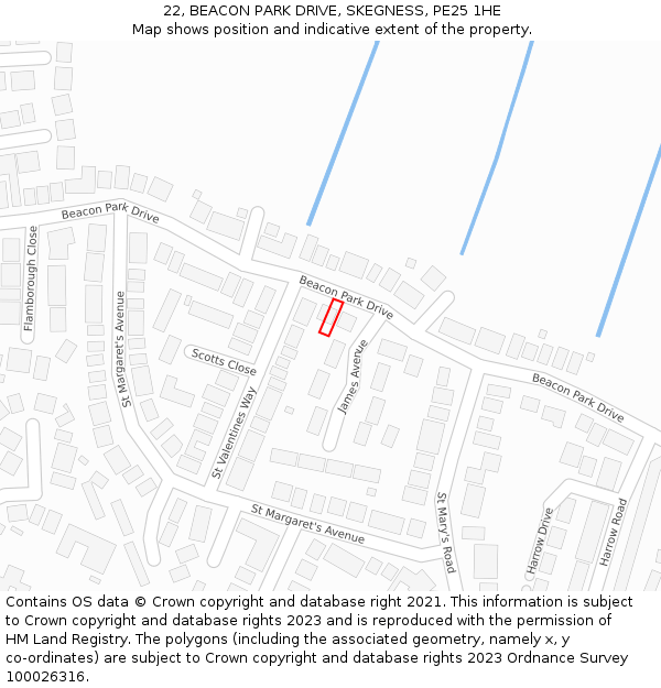 22, BEACON PARK DRIVE, SKEGNESS, PE25 1HE: Location map and indicative extent of plot