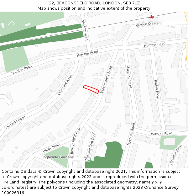 22, BEACONSFIELD ROAD, LONDON, SE3 7LZ: Location map and indicative extent of plot