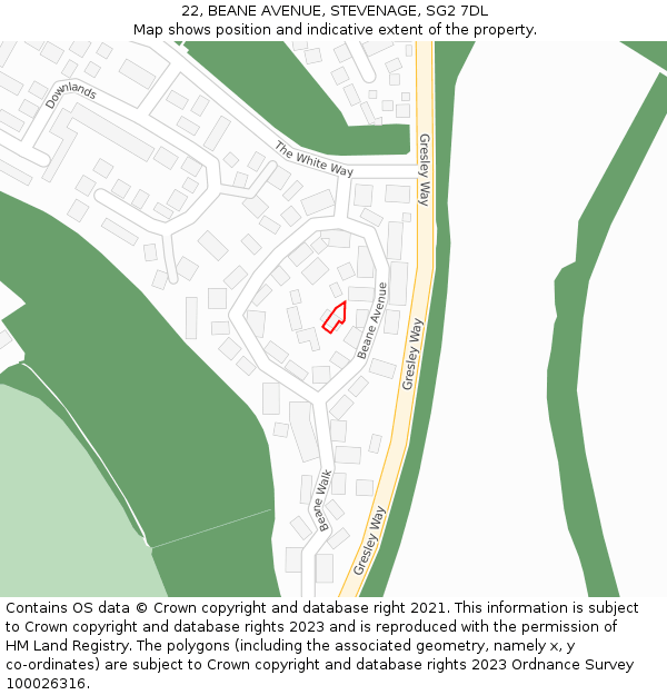 22, BEANE AVENUE, STEVENAGE, SG2 7DL: Location map and indicative extent of plot