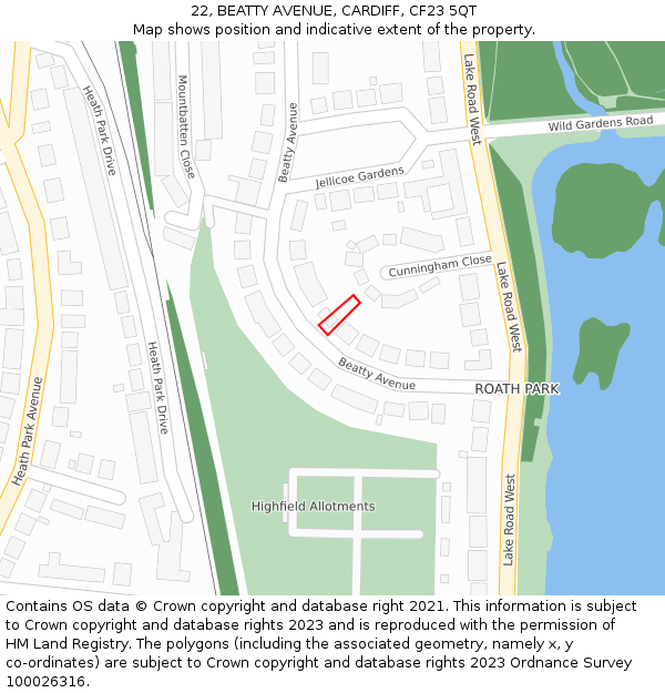 22, BEATTY AVENUE, CARDIFF, CF23 5QT: Location map and indicative extent of plot