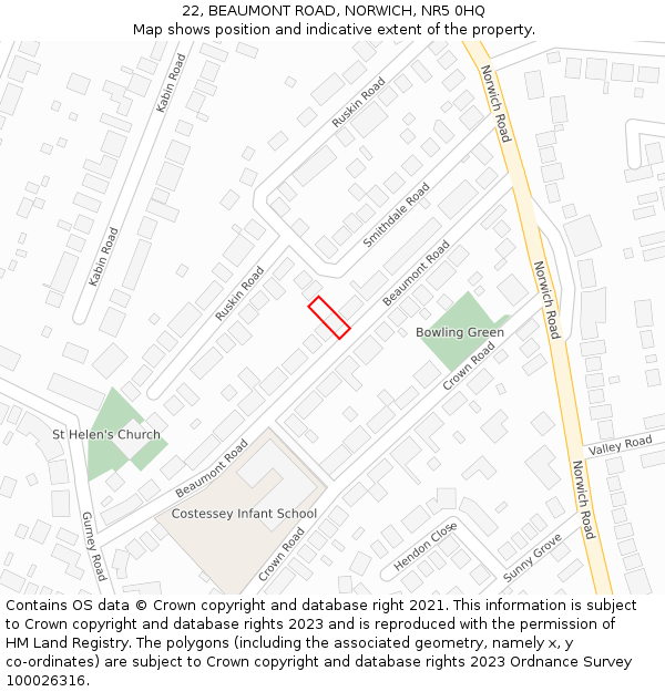 22, BEAUMONT ROAD, NORWICH, NR5 0HQ: Location map and indicative extent of plot